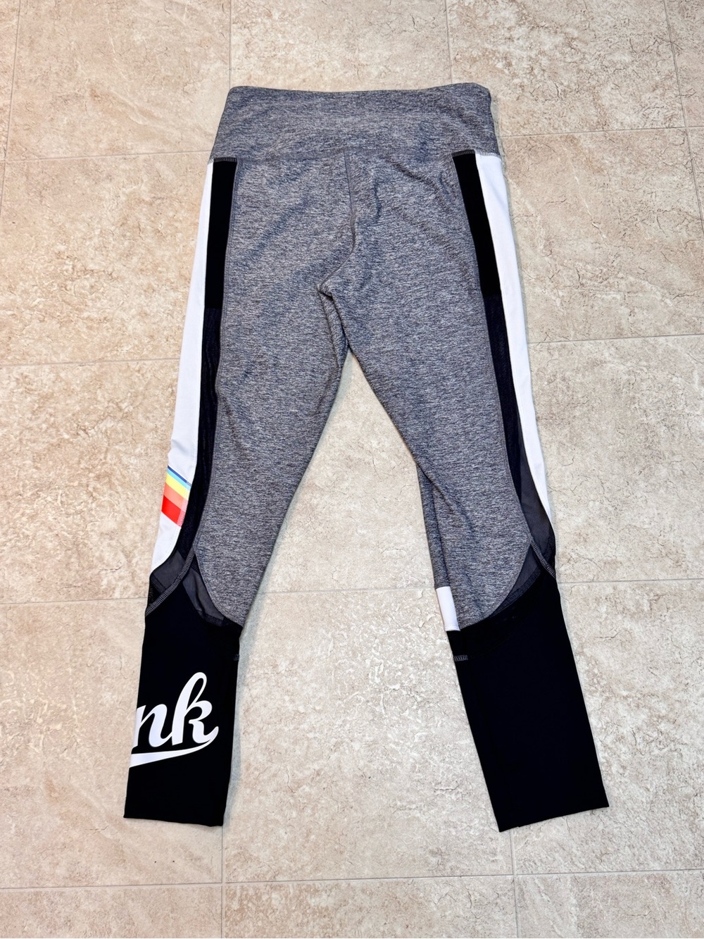VS Pink Ultimate High Waist Rainbow Logo Mesh Athletic Leggings Black/Gray Large - Picture 7 of 8